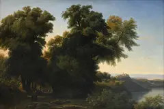Édouard Hostein, Paysage animé, huile sur toile