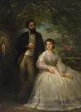 Jakob Hoff, Couple dans un jardin, 1865, huile
