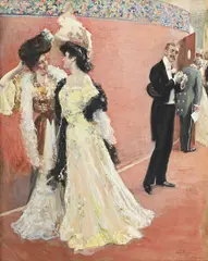 Oskar Bluhm, L'arrivée au spectacle, aquarelle et gouache sur papier