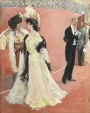 Oskar Bluhm, L'arrivée au spectacle, aquarelle et gouache sur papier