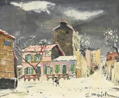 Élisée Maclet, Vue du Lapin Agile sous la neige, huile sur toile