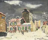Élisée Maclet, Vue du Lapin Agile sous la neige, huile sur toile