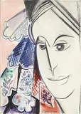Nathalie Goncharova, Tête d'Espagnole, c. 1918, aquarelle et fusain sur papier