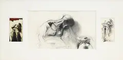 Ernest Pignon-Ernest, Etude pour la Virgilienne, 1995_,_ 2 dessins (fusain, lavis et aquarelle) et une photographie couleur dans un même encadrement, dessins signés