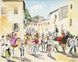Yves Brayer, Feria de Saint Rémy de Provence, 1976, aquarelle et graphite sur papier