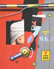 Peter Klasen, Nu drapé/MK.8, 2000, huile et collage sur toile