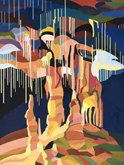 The Cavern by Jo Gundry, 1991, huile sur toile, sold Jun 2024