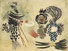 Jacques Hérold, Composition, 1965, linogravure en couleurs