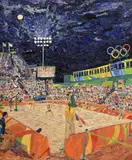 Peter Spens, Night Games, Beach Volleyball, 2016, huile sur panneau