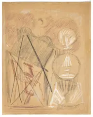 Nature morte aux verres et à la lanterne by Le Corbusier, 1929-1930, crayon de graphite et pastel sur papier pelure, sold Jun 2024