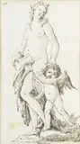 Giovanni Domenico Tiepolo, Vénus et l'Amour, 1962, plume et encre brune, lavis brun sur papier