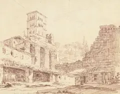 Hubert Robert, Vue du forum d'Auguste à Rome, 1990-91, sanguine sur papier