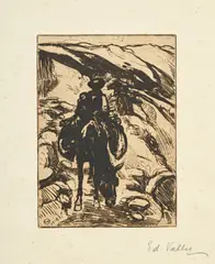 Edouard Vallet, Sans titre, c.1909, Femme sur un mulet, pointe sèche