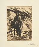 Edouard Vallet, Sans titre, c.1909, Femme sur un mulet, pointe sèche