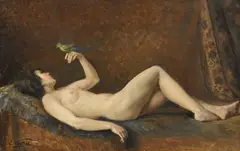 Edouard Castres, Jeune femme à la perruche, huile sur toile marouflée sur carton