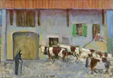 Albert Schmidt, Entrée à l'étable, 1883-1970, huile sur papier marouflé sur toile