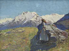 Oskar Lüthy, Jeune valaisanne dans un paysage de montagne, 1903, huile sur toile