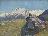 Oskar Lüthy, Jeune valaisanne dans un paysage de montagne, 1903, huile sur toile