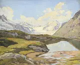 Lac de montagne by Henri Edouard Huguenin Virchaux, huile sur panneau, sold Mar 2024