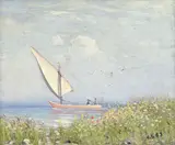 Albert H. Gos, Sans titre, Voilier sur le lac, huile sur toile