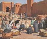 Robert Fernier, Le marché de la laine à la Kasba des Ouïdas, 1952, huile sur toile