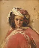 Henri Leopold Girardet, Portrait de femme à l'oriental, huile sur toile