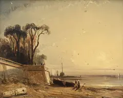 Eugène Le Poittevin, Paysage en bord de mer, huile sur panneau