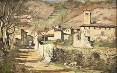 Paul Guigou, Village provençal, 1871, huile sur papier marouflé sur toile