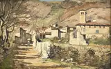 Paul Guigou, Village provençal, 1871, huile sur papier marouflé sur toile