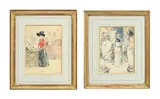 Henry Somm, Jeune femme et personnages, 2 aquarelles et encre de Chine sur papier