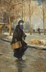 Federico Corchon y Diaque, Femme à la boîte au chapeau, huile sur panneau