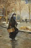 Federico Corchon y Diaque, Femme à la boîte au chapeau, huile sur panneau