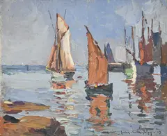 Voiliers en bord de mer by Lucien-Victor Delpy, 1929, huile sur carton, sold Mar 2024