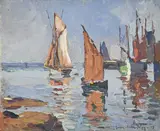 Lucien-Victor Delpy, Voiliers en bord de mer, 1929, huile sur carton