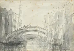 Félix Ziem, Vue de Venise, encre de Chine et lavis sur papier