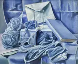 Nadia Benois, Nature morte bleue, huile sur toile