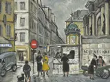 Nadia Benois, Rue parisienne animée, huile sur toile
