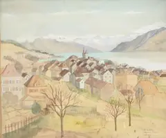 Marguerite Steinlen, Vue de Pully, 1943, aquarelle et gouache sur papier monté sur carton