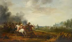 Peter Meulener, Scène de bataille, huile sur panneau