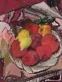 Pia Zunker, Stilleben mit Früchten, 1997, Tempera auf grauem Zeichenpapier