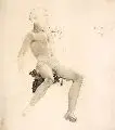 Sascha Schneider, Studie eines sitzenden männlichen Aktes, 1898, Bleistiftzeichnung, Aquarell und Farbkreide auf bräunlichem Bütten