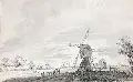 Cornelis Pronk, Holländische Landschaft mit Windmühlen, 1757, Federzeichnung in Tusche, laviert