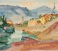 Kurt Erich Schäfer, Mostar, Wohl 1928, Federzeichnung in Tusche und Aquarell über Blei