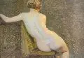 Max Pietschmann, Sitzender weiblicher Rückenakt, 1930, Öl auf Malpappe