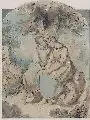 Carl Tiefenbronn, Zwei Mädchen unter einem Baum sitzend, Mischtechnik (Aquarell, Blei und Feder) Signiert u.Mi. "C