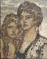 Hans Unger, Des Künstlers Frau und Tochter, 1911, Farblithographie auf chamoisfarbenem Papier