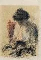 Max Mayrshofer, Nähende Frau, 1950, Pastell auf Japan