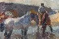 Emanuel Hegenbarth, Pferde in der Schwemme, Um 1905, Öl auf Leinwand