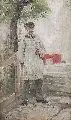 Dora Hitz, Paris, Mann im weißen Kittel, 1889, Gouache über Blei auf Malpappe