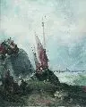 Jacob Maris, Englische Küstenlandschaft mit Schoner, Öl auf Leinwand